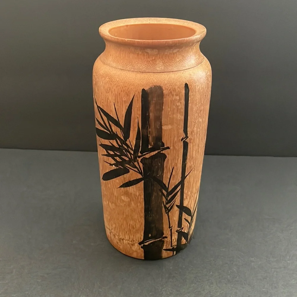 Vintage Bamboo Hand Painted Brush/whatnot holder